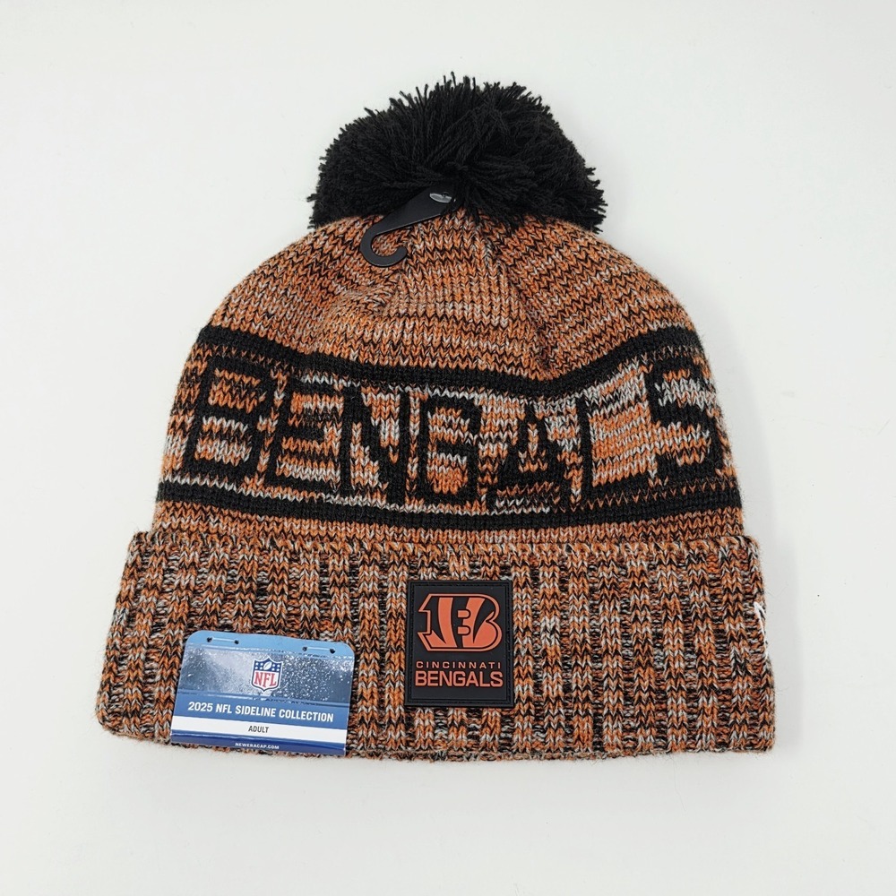 New Era Cincinnati Bengals‎ 2025 Sideline Cuffed Knit Beanie Hat Cap Pom Orange